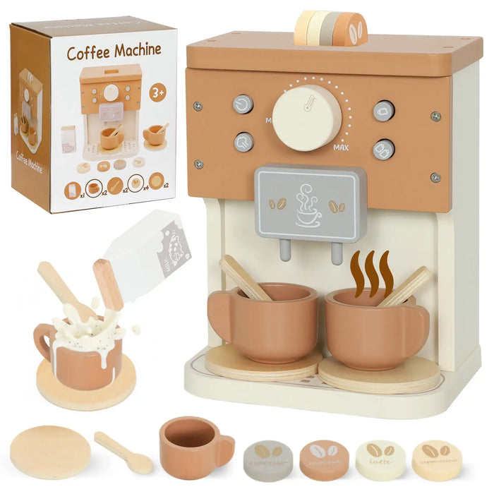 Wooden Coffee Machine Playset | 11-Piece Barista Role-Play Café Set - Interactive Features AIYAPLAY - Little and Giant Explorers