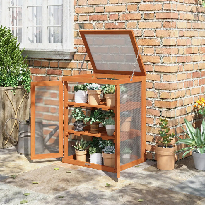 3-Tier Wooden Cold Frame Greenhouse Garden | Polycarbonate - Little and Giant Explorers Outsunny
