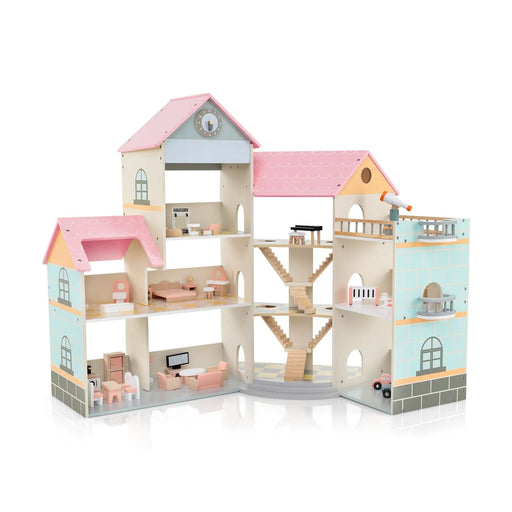 Wooden Corner Dollhouse with 3 Levels - Little and Giant Explorers Costway