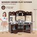 Wooden Corner Play Kitchen – Brown | Lights, Sounds, Coffee Machine and Storage COSTWAY - Little and Giant Explorers Costway