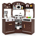 Wooden Corner Play Kitchen – Brown | Lights, Sounds, Coffee Machine and Storage COSTWAY - Little and Giant Explorers Costway