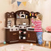 Wooden Corner Play Kitchen – Brown | Lights, Sounds, Coffee Machine and Storage COSTWAY - Little and Giant Explorers Costway