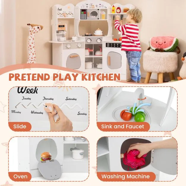 Kids Corner Wooden Play Kitchen | Coffee Machine and Realistic Features (White Edition) - Little and Giant Explorers Costway