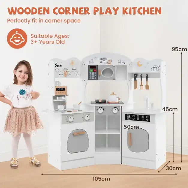 Kids Corner Wooden Play Kitchen | Coffee Machine and Realistic Features (White Edition) - Little and Giant Explorers Costway