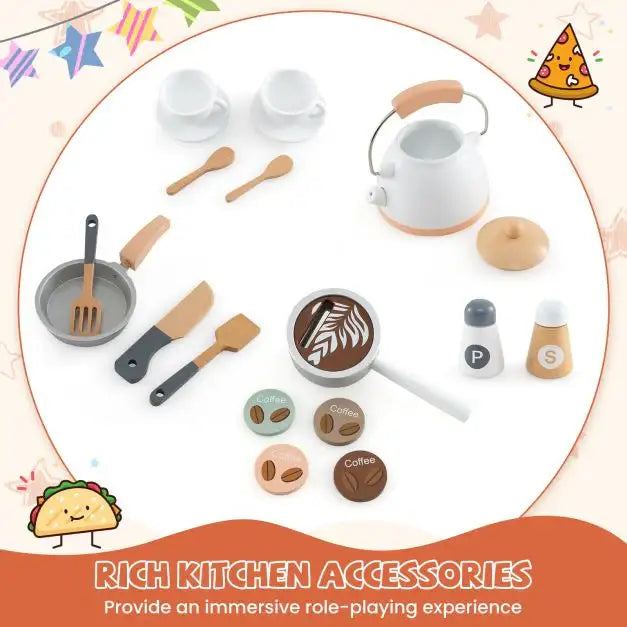 Kids Corner Wooden Play Kitchen | Coffee Machine and Realistic Features (White Edition) - Little and Giant Explorers Costway