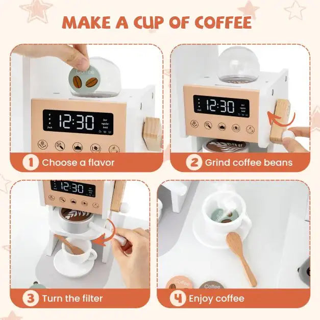 Kids Corner Wooden Play Kitchen | Coffee Machine and Realistic Features (White Edition) - Little and Giant Explorers Costway