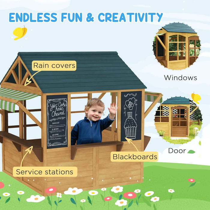 Wooden Wendy House with Service Stations - Little and Giant Explorers AIYAPLAY
