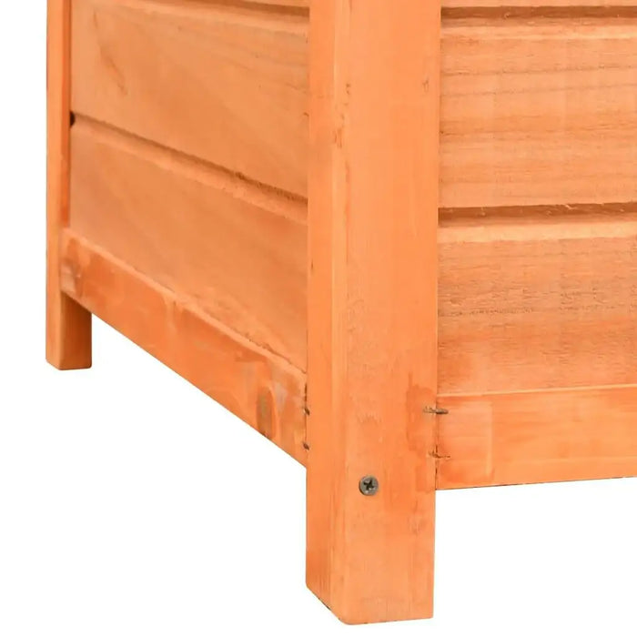 Close-up of wooden dog house corner with natural pine and fir panels