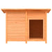 Wooden outdoor dog house made of pine and fir with a flat water-resistant roof