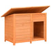 Wooden dog house with angled roof, pine and fir construction, outdoor pet kennel