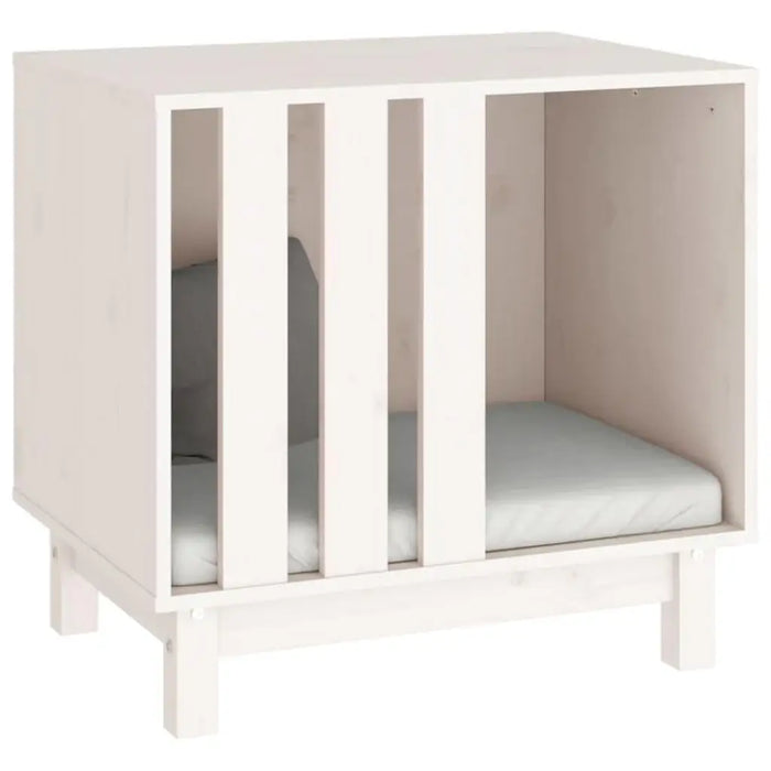 White wooden dog house minimalist design with cushion for small pets