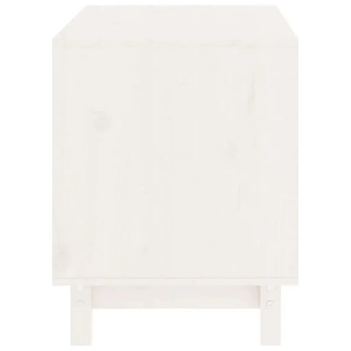 White solid pine minimalist wooden dog house, rear view, small pet bed design