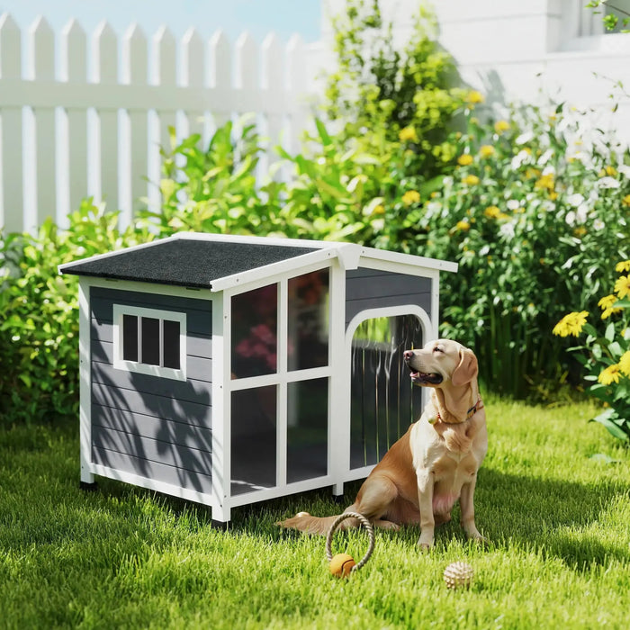 Wooden Dog Kennel with Removable Floor | Large Dogs in Grey - Little and Giant Explorers PawHut