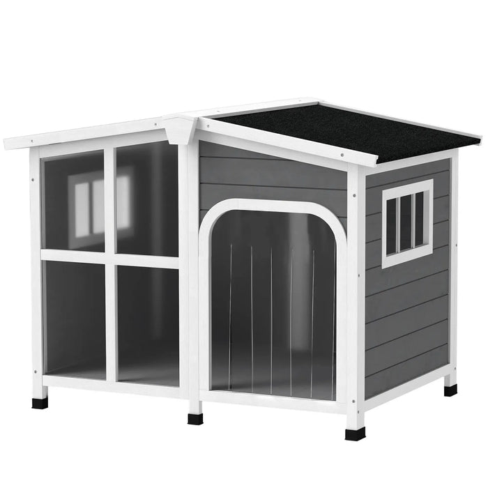 Wooden Dog Kennel with Removable Floor | Large Dogs in Grey - Little and Giant Explorers PawHut