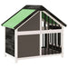 Wooden dog kennel with water-resistant green roof, grey, white, and black pine wood frame