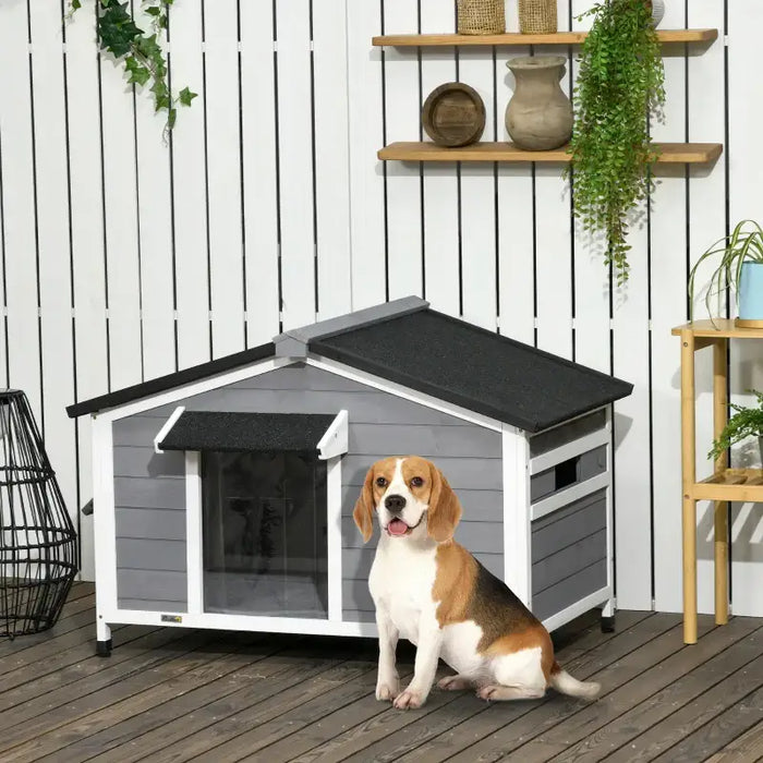 Wooden Dog Kennel with Windows and Openable Roof | Outdoor Pet House - Up to 20kg PAWHUT - Little and Giant Explorers PawHut