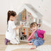 Wooden Dollhouse Playset | 6 Lifelike Rooms with 8 Mini Furniture Pieces - Little and Giant Explorers Costway