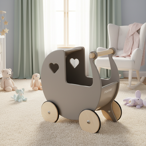 Wooden Dolls Pram in Grey - Little and Giant Explorers Moover