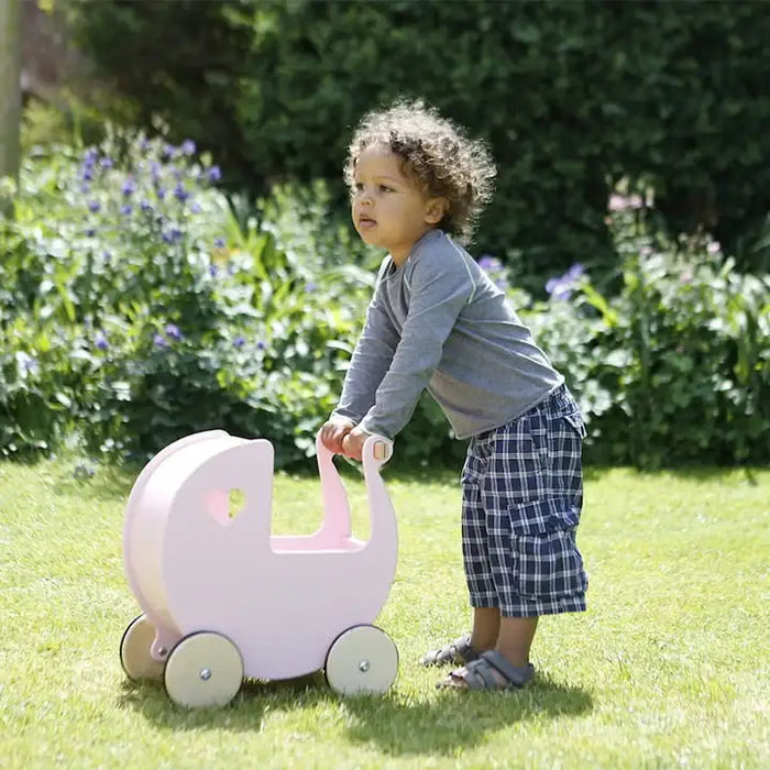 Wooden Dolls Pram | Premium Push-Along Toy (Pink Edition) - Little and Giant Explorers Moover