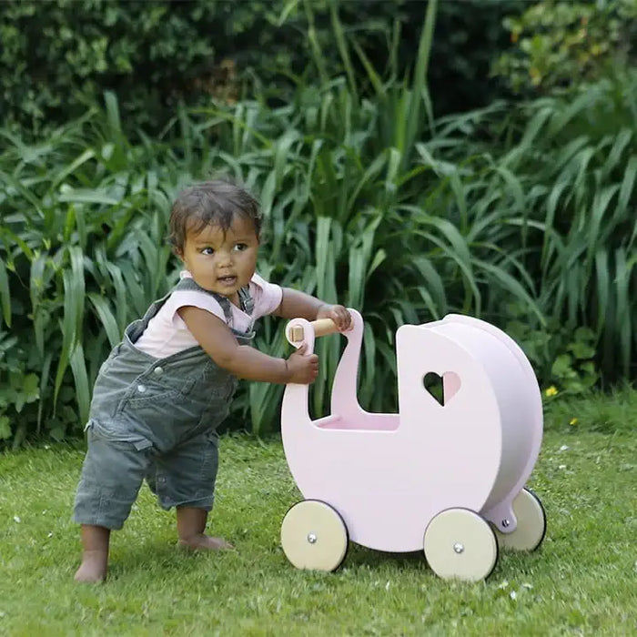 Wooden Dolls Pram | Premium Push-Along Toy (Pink Edition) - Little and Giant Explorers Moover