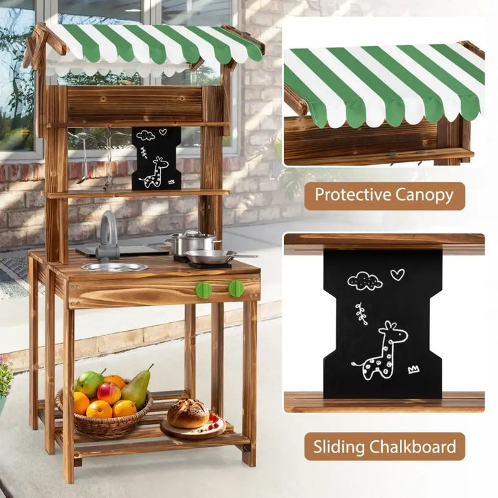 Wooden Double-Sided Mud Kitchen and BBQ Grill | Chalkboard and Accessories COSTWAY - Little and Giant Explorers Costway