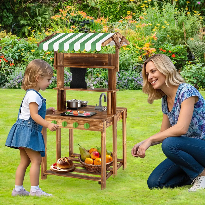 Wooden Double-Sided Mud Kitchen and BBQ Grill | Chalkboard and Accessories COSTWAY - Little and Giant Explorers Costway