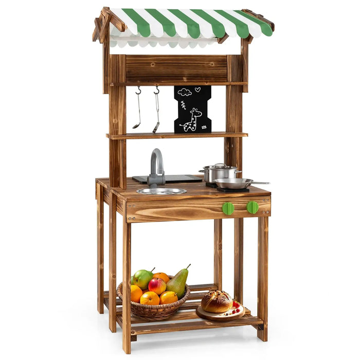 Wooden Double-Sided Mud Kitchen and BBQ Grill | Chalkboard and Accessories COSTWAY - Little and Giant Explorers Costway