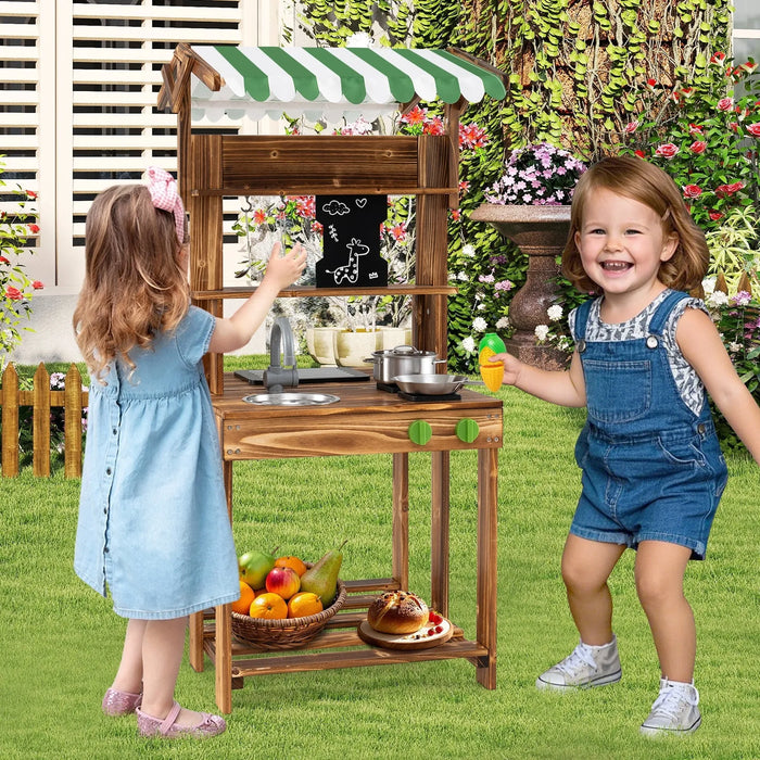 Wooden Double-Sided Mud Kitchen and BBQ Grill | Chalkboard and Accessories COSTWAY - Little and Giant Explorers Costway