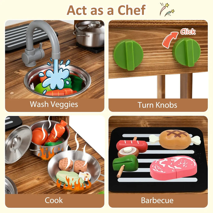 Wooden Double-Sided Mud Kitchen and BBQ Grill | Chalkboard and Accessories COSTWAY - Little and Giant Explorers Costway