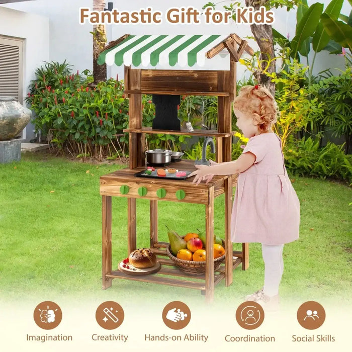 Wooden Double-Sided Mud Kitchen and BBQ Grill | Chalkboard and Accessories COSTWAY - Little and Giant Explorers Costway