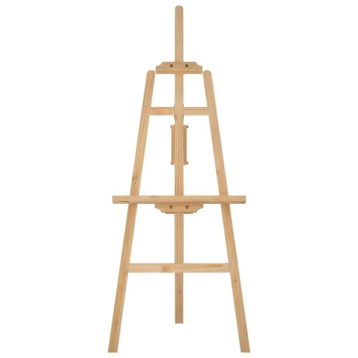 Natural solid pinewood wooden easel stand with handle-operated height adjustment