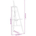 Line drawing of wooden easel stand with handle and height measurements in centimeters and inches.