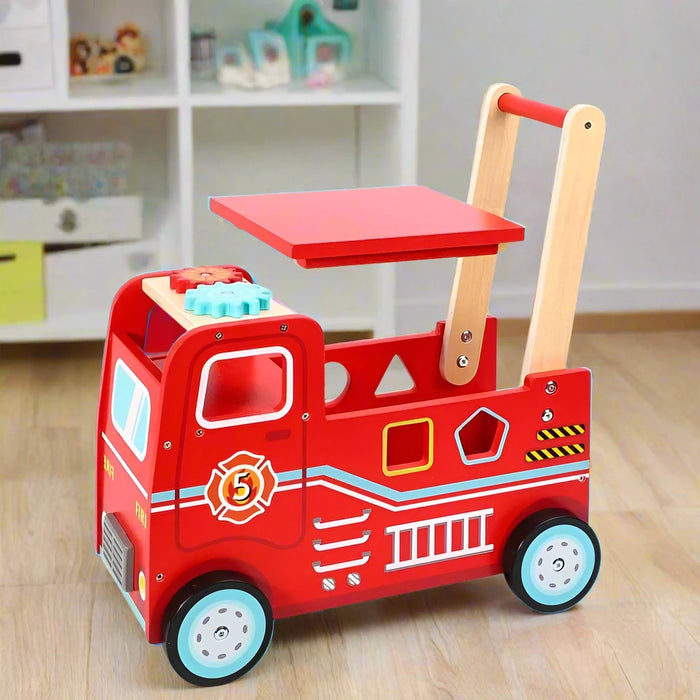 Wooden Fire Engine Rider and Push Along Activity Toy - Little and Giant Explorers SOKA Play Imagine Learn