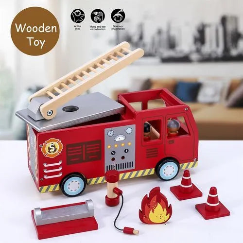 Wooden Fire Engine Truck with Firefighter Figurines - Little and Giant Explorers SOKA Play Imagine Learn