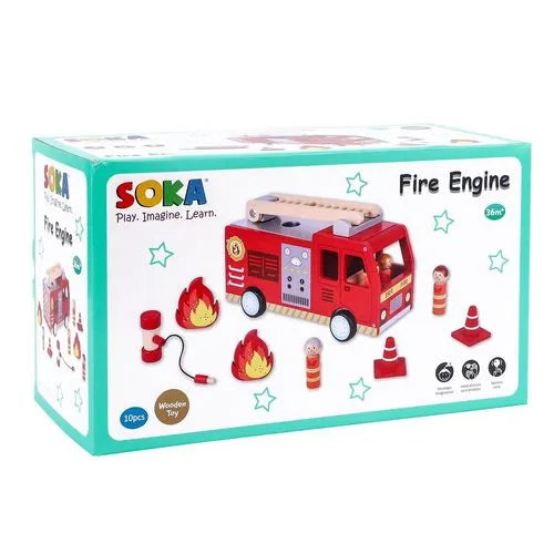 Wooden Fire Engine Truck with Firefighter Figurines - Little and Giant Explorers SOKA Play Imagine Learn