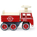 Wooden fire truck ride-on toy in red with four wheels and safety features, Vilac brand