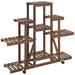 Wooden flower stand with wheels, multi-tiered solid fir plant rack with 360-degree castors