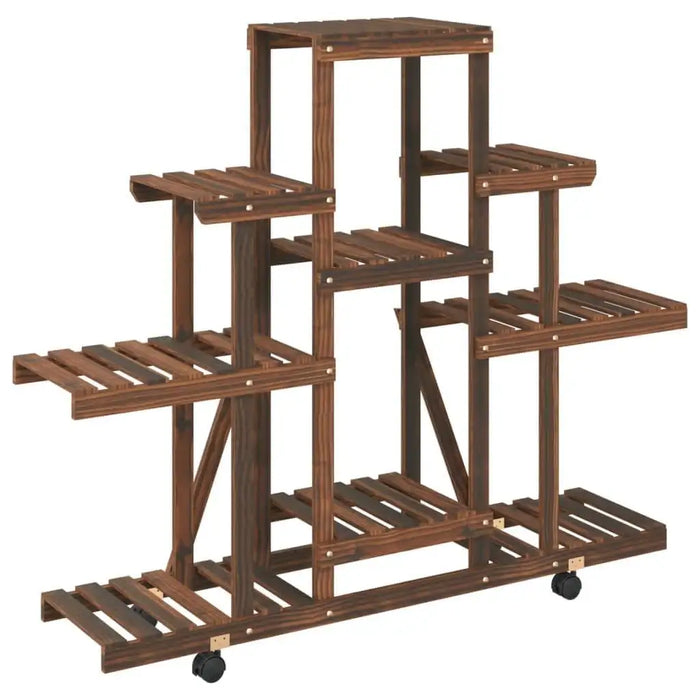 Wooden flower stand with multiple tiers, solid fir wood, 360-degree wheels, slatted shelves