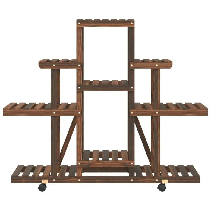Wooden flower stand with wheels, tiered solid fir wood shelving and rotatable castors