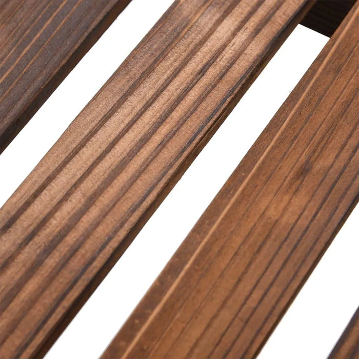 Close-up of solid fir wood slats with natural grain on a wooden flower stand.
