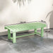 Light green wooden outdoor garden bench on stone floor with dimensions 110x38x35 cm