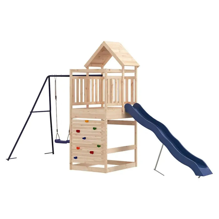 Wooden Outdoor Playset | Pine Wood with Rock Wall and Single Swing Set - Little and Giant Explorers vidaXL