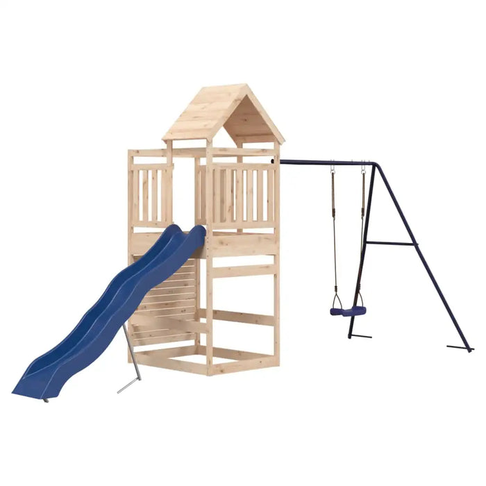 Wooden Outdoor Playset | Pine Wood with Rock Wall and Single Swing Set - Little and Giant Explorers vidaXL