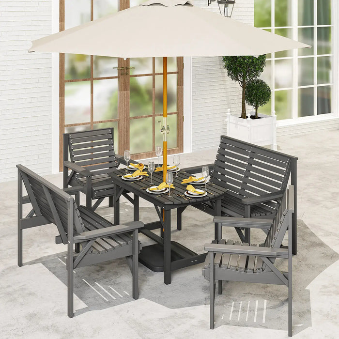 Wooden Garden Furniture Set Grey Fir Wood | 5-Piece with Umbrella Hole - Little and Giant Explorers Outsunny