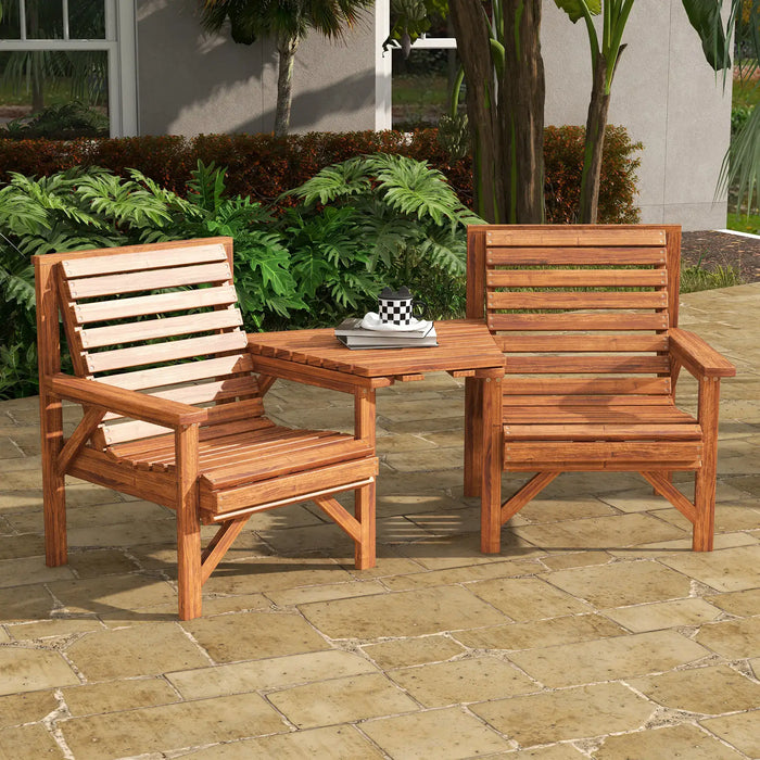 Wooden Garden Love Seat with Coffee Table - Little and Giant Explorers Outsunny