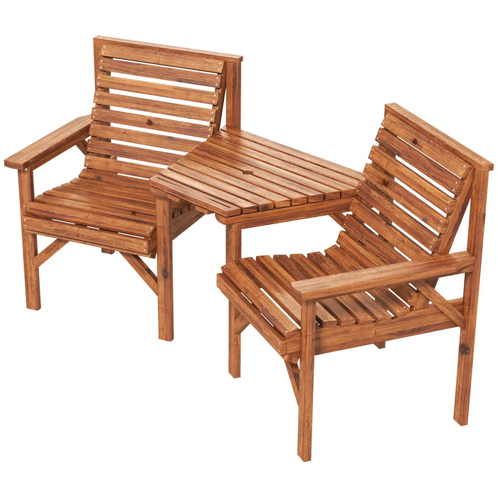 Wooden Garden Love Seat with Coffee Table - Little and Giant Explorers Outsunny