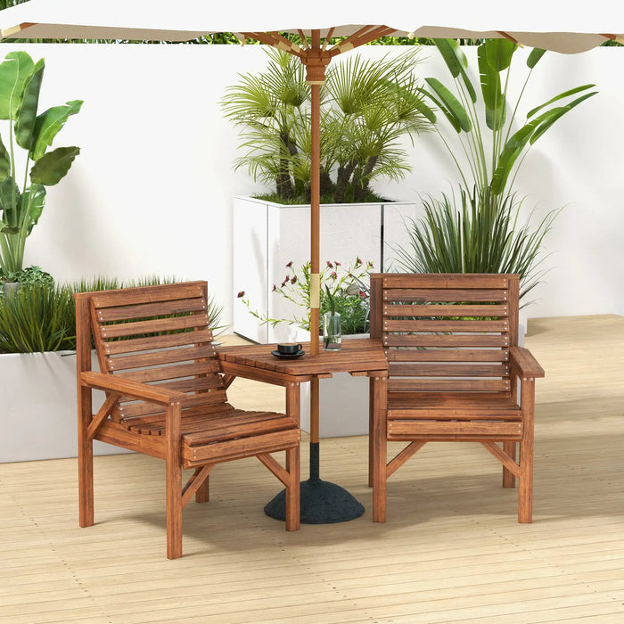 Wooden Garden Love Seat with Coffee Table - Little and Giant Explorers Outsunny