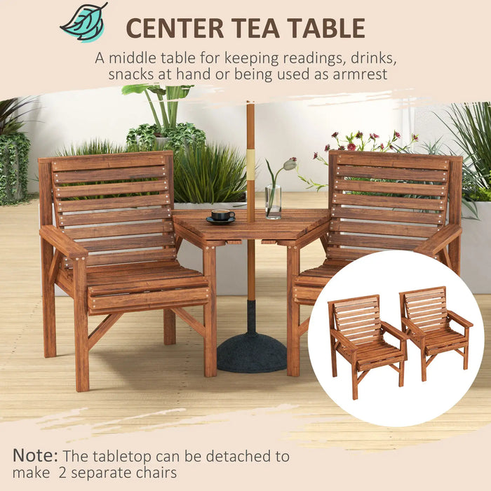 Wooden Garden Love Seat with Coffee Table - Little and Giant Explorers Outsunny