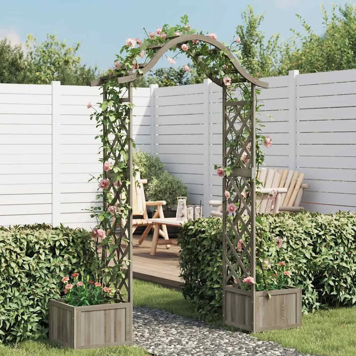 Wooden Garden Pergola with Gate and Planters – Grey | Decorative Outdoor Archway VIDAXL - Little and Giant Explorers vidaXL