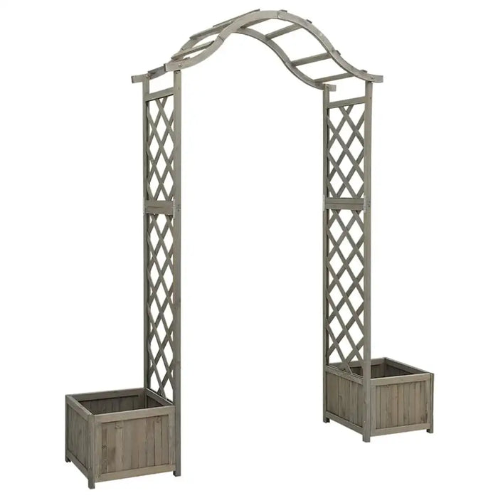 Wooden Garden Pergola with Gate and Planters – Grey | Decorative Outdoor Archway VIDAXL - Little and Giant Explorers vidaXL